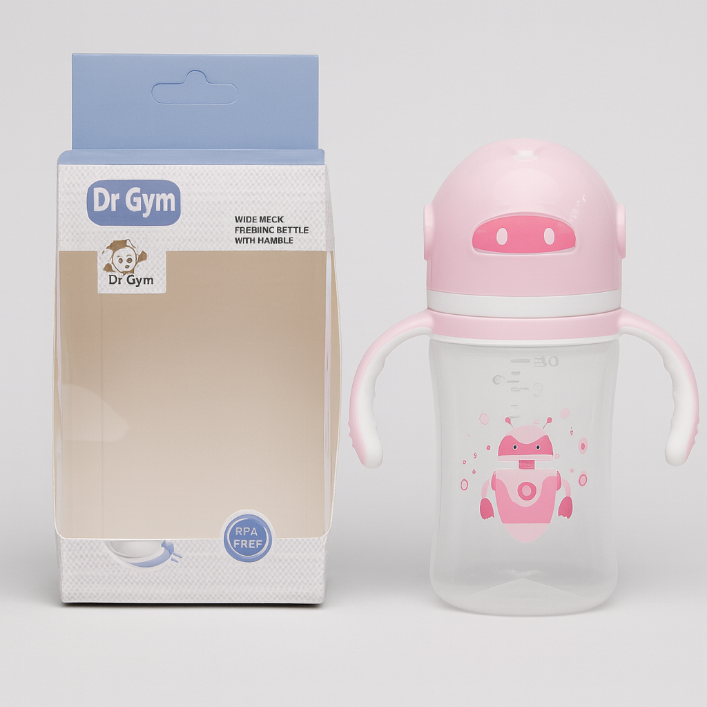Wide neck feeding bottle with hamble