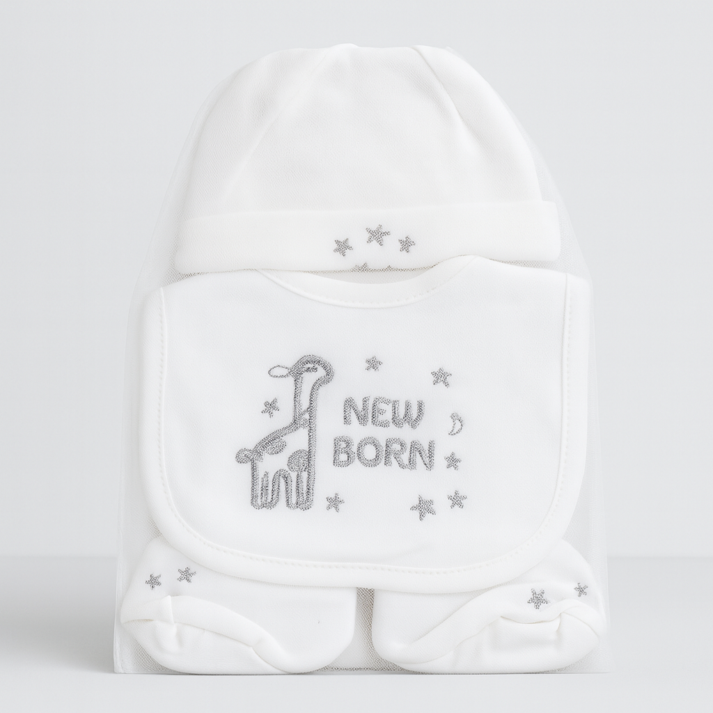 Baby 5 Pc Set Bib Cap Botty Mitten Face Towel