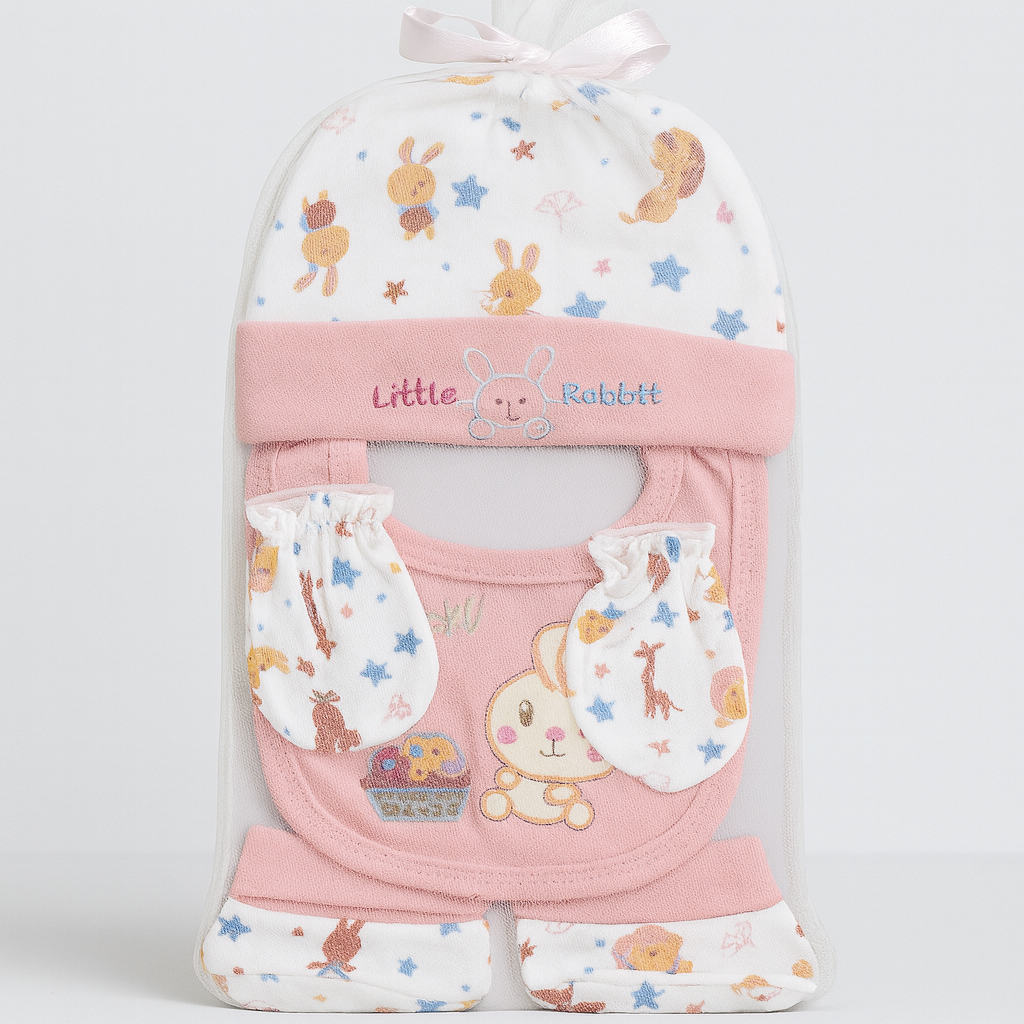 Baby 5 Pc Set Bib Cap Botty Mitten Face Towel