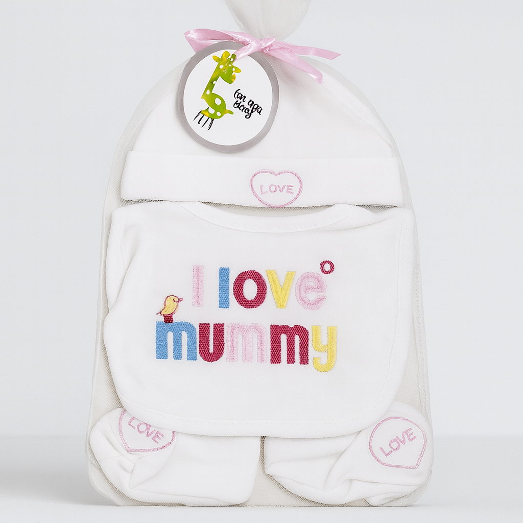 Baby 5 Pc Set Bib Cap Botty Mitten Face Towel