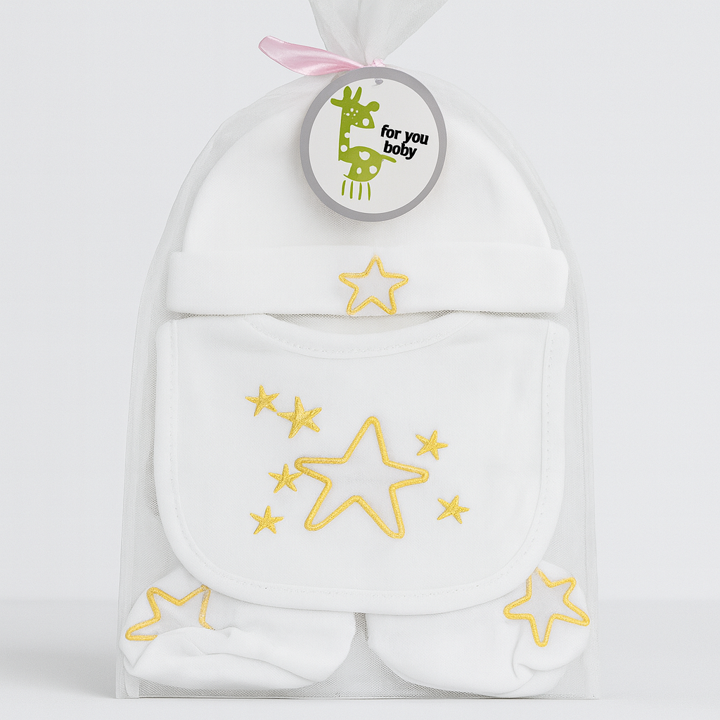 Baby 5 Pc Set Bib Cap Botty Mitten Face Towel