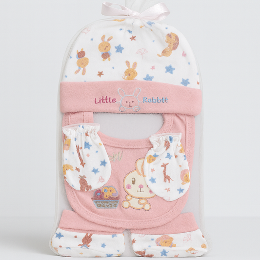 Baby 5 Pc Set Bib Cap Botty Mitten Face Towel